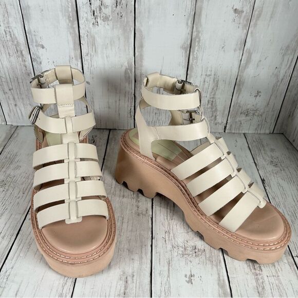 Dolce Vita Womens Galore Buckle Heel Gladiator Ivory Sandals Shoes 8.5 - Picture 2 of 10